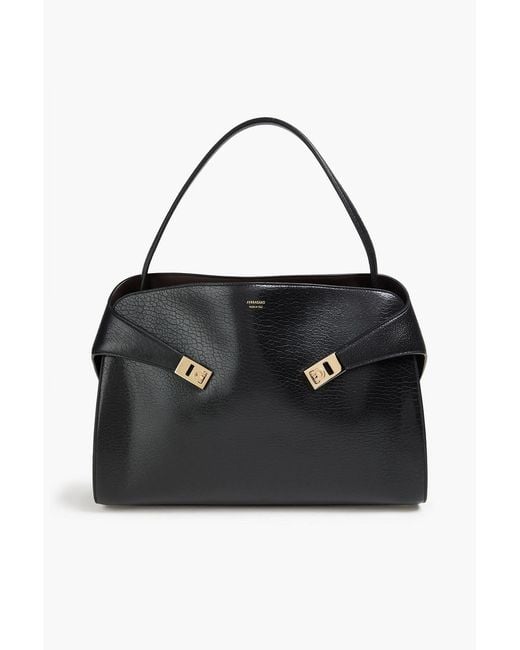 Ferragamo Black Hug Pebbled-Leather Tote