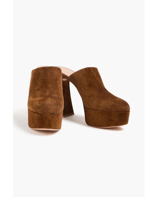 Gianvito Rossi Brown 'Lyss' Suede Platform Mules