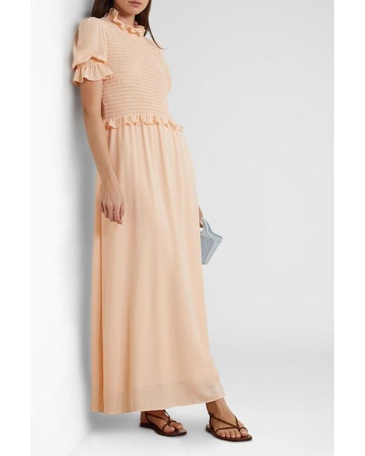 See By Chloé Natural Shirred Georgette Maxi Dress