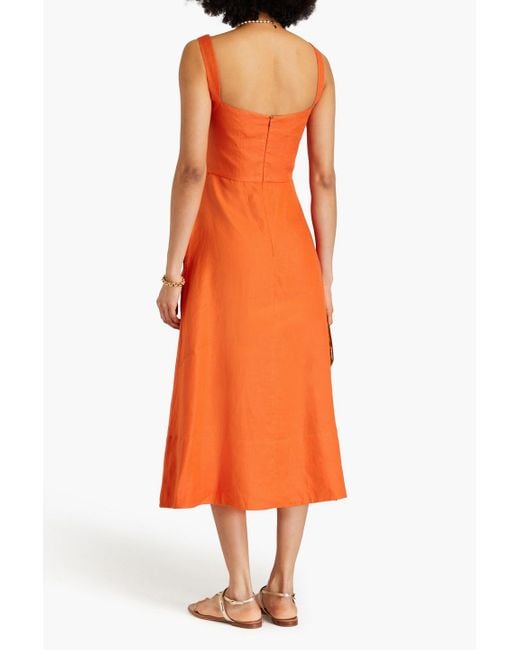 Saloni Orange Rachel Linen Midi Dress