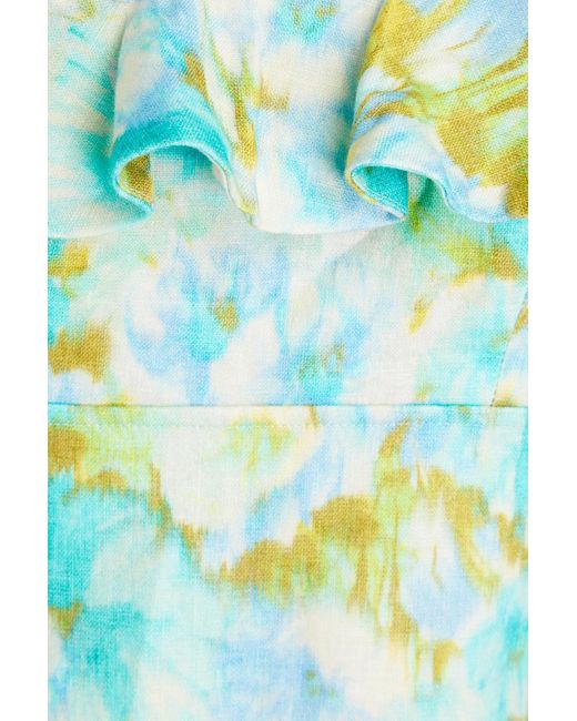 Zimmermann Blue Ruffled Floral-print Linen Midi Dress