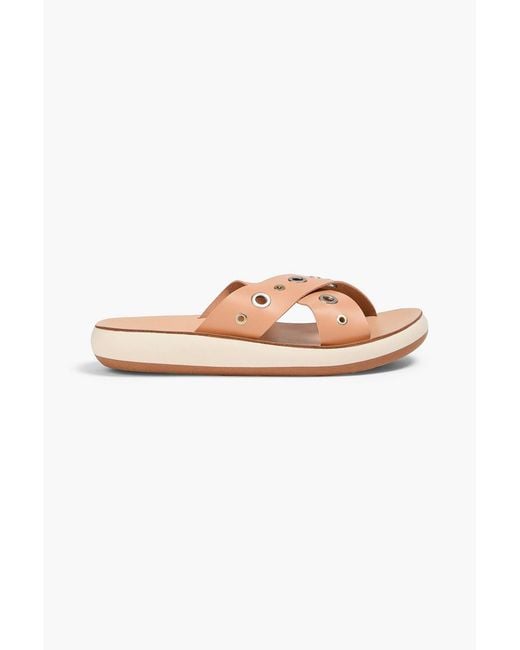Ancient Greek Sandals Natural Thais Eyelet-Embellished Leather Sandals