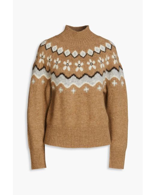 Sandro Natural Jacquard-knit Alpaca-blend Turtleneck Sweater