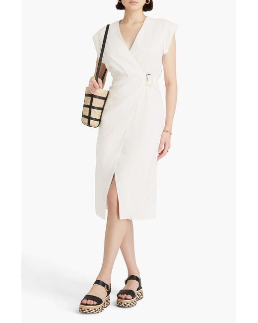 Veronica Beard White Octavia Wrap-Effect Linen-Blend Midi Dress