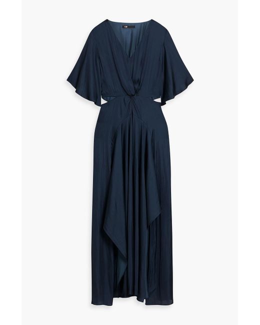 Maje Blue Cutout Satin Maxi Dress