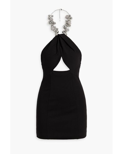 Area Black Embellished Jersey Halterneck Mini Dress