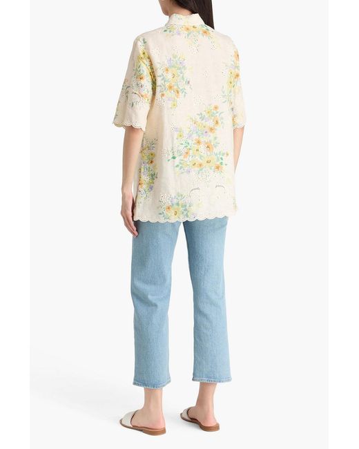 ALÉMAIS Natural Juliette Floral-print Broderie Anglaise Linen Shirt