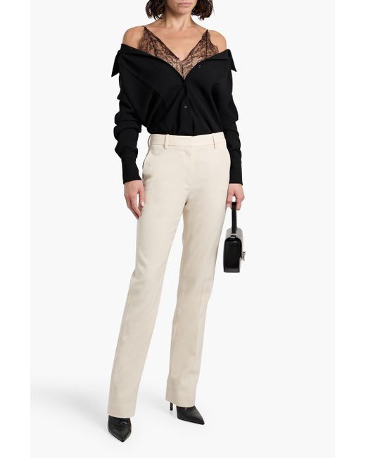 Nili Lotan White Wool-Twill Straight-Leg Pants