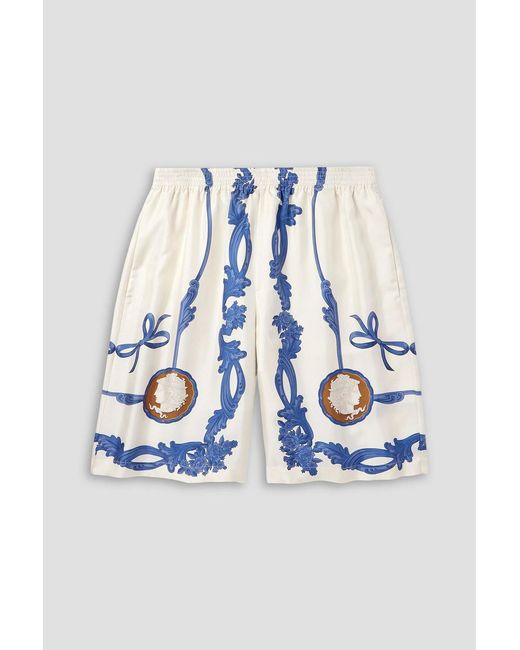 Versace Blue Printed Silk-Twill Shorts for men