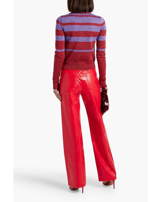 Rabanne Red Metallic Striped Knitted Sweater