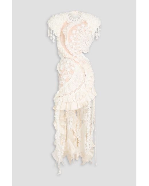 Zimmermann White Embellished Cotton-blend Guipure Lace, Tulle And Organza Dress