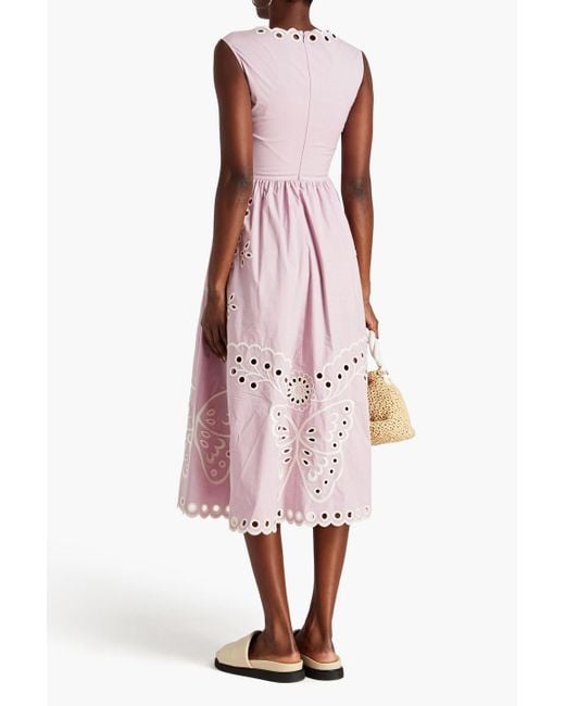 RED Valentino Pink Broderie Anglaise Cotton-blend Midi Dress