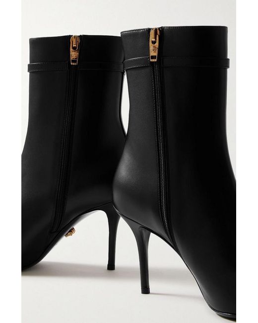 Versace Black Embellished Leather Ankle Boots