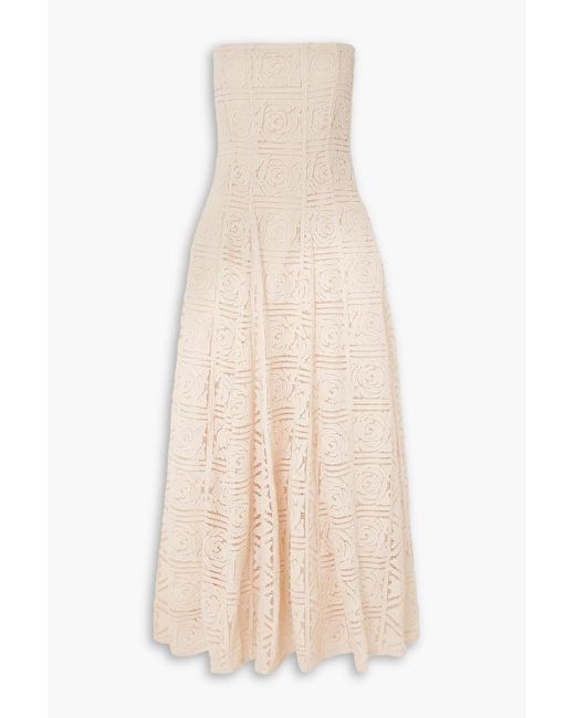 Cult Gaia Natural Solia Strapless Guipure Lace Maxi Dress