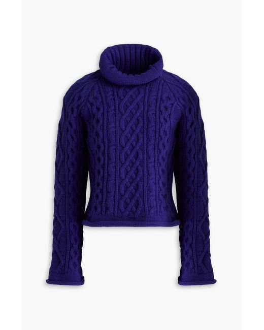 Maison Margiela Blue Cable-knit Wool Turtleneck Sweater
