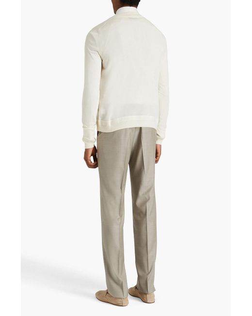 Canali White Cashmere And Silk-blend Cardigan for men