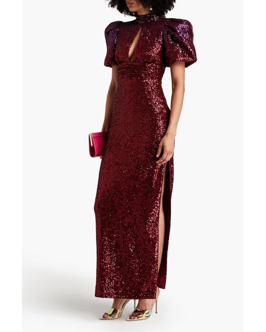 Rebecca Vallance Red Nikita Cutout Sequined Tulle Gown