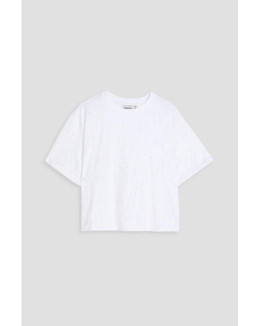 Jonathan Simkhai White Cropped Bead-embellished Stretch-cotton Jersey T-shirt