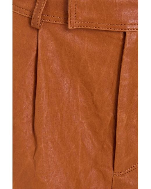 FRAME Brown Pleated Leather Shorts