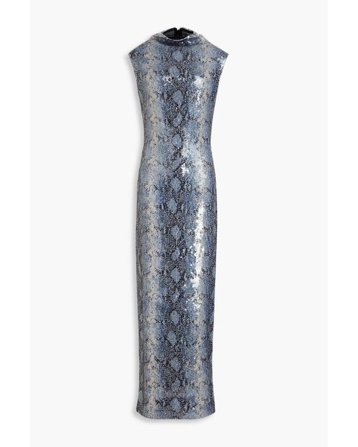 16Arlington Blue Luna Sequined Snake-print Tulle Gown