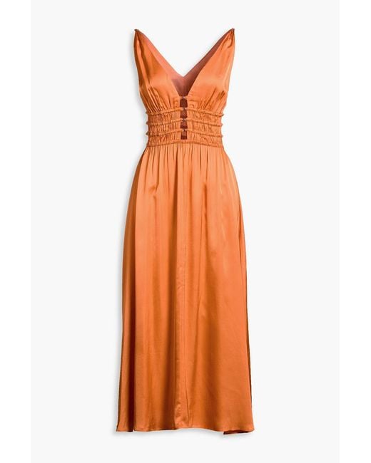 Maje Orange Cutout Bead-Embellished Satin Midi Dress