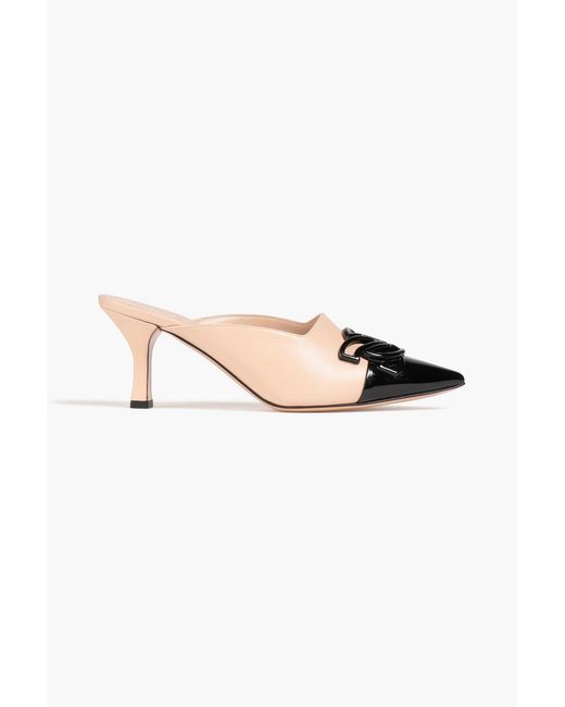 Casadei Pink Tiffany Two-tone Patent And Pebbled-leather Mules