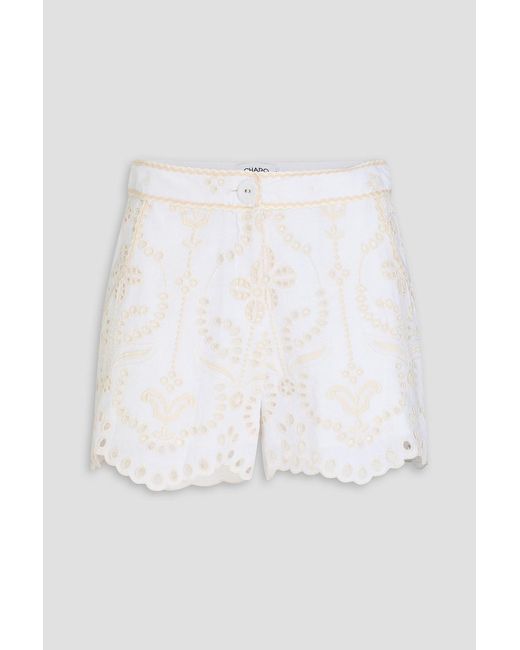 Charo Ruiz White Mason Broderie Anglaise Cotton-Blend Shorts