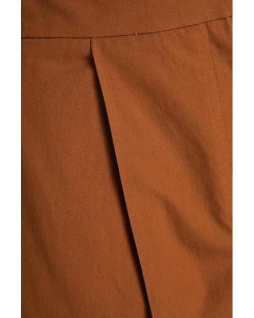 Tibi Brown Pleated Cotton-sateen Mini Skirt