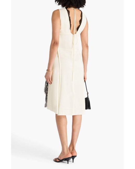 Victoria Beckham White Lace-trimmed Crepe-satin Midi Dress