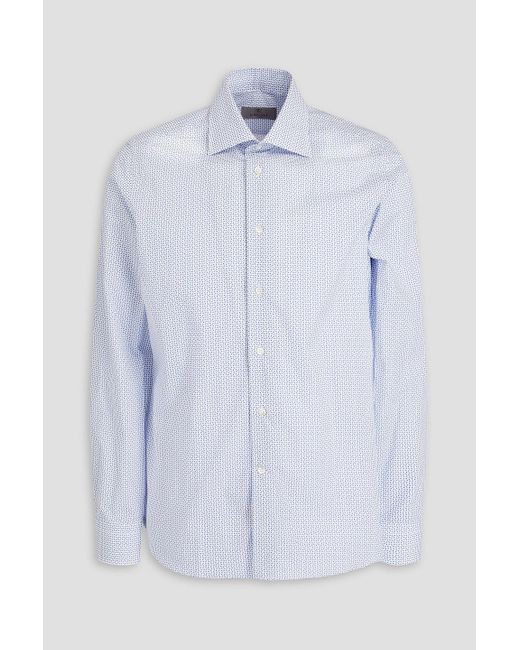 Canali Blue Printed Cotton-poplin Shirt for men