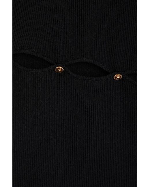 Versace Black Cutout Button-embellished Ribbed-knit Midi Dress