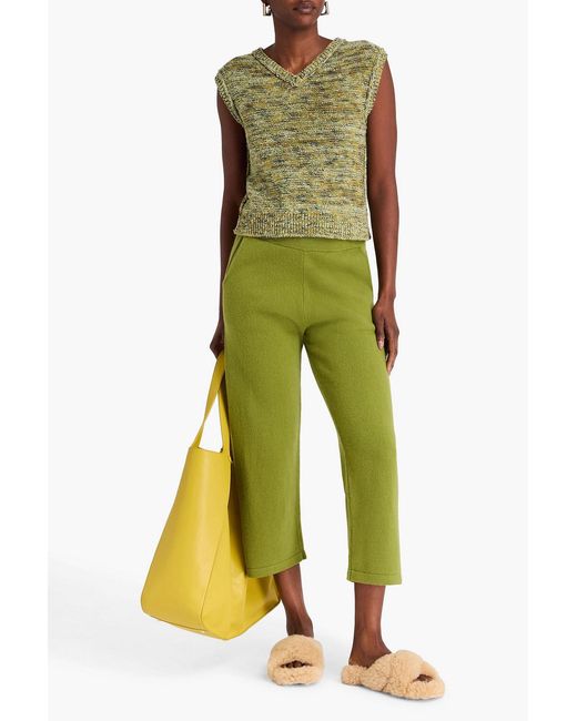 The Elder Statesman Green Cropped Merino Wool And Cashmere-blend Straight-leg Pants
