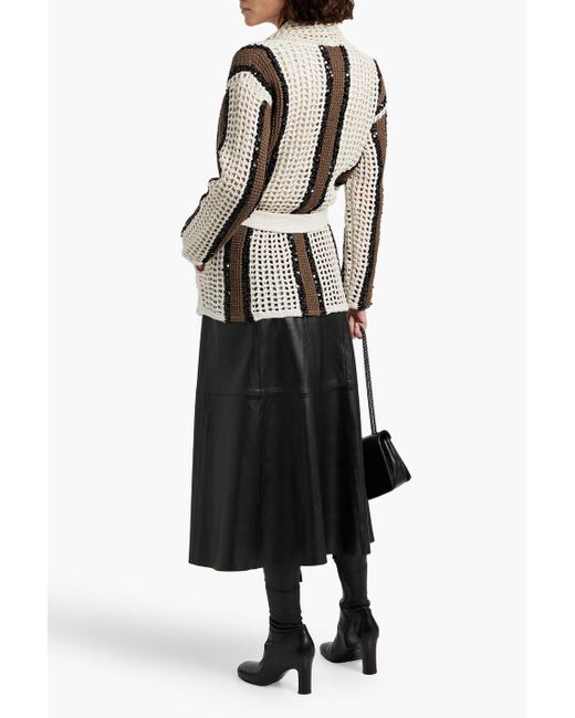 Brunello Cucinelli Black Embellished Striped Crocheted Jute-Blend Cardigan