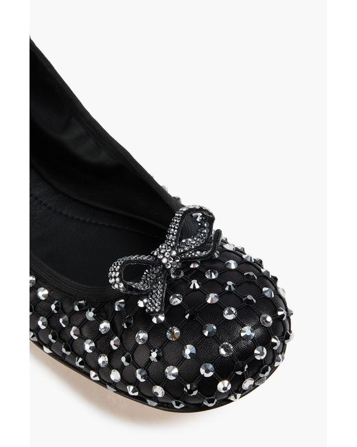Rene Caovilla Black Galaxia Crystal-Embellished Leather Ballet Flats