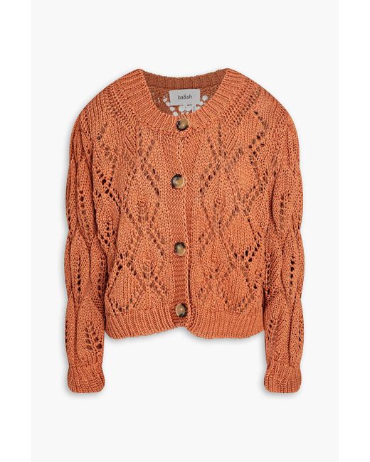 Ba&sh Orange Sennay Pointelle-knit Cotton Cardigan