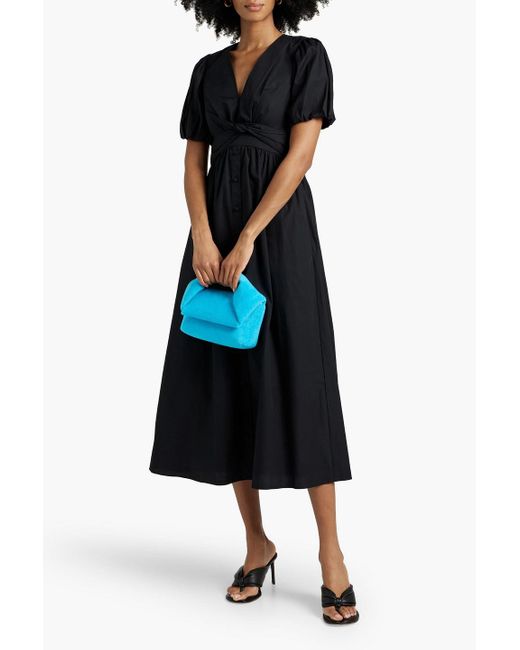 10 Crosby Derek Lam Black Maya midikleid aus baumwollpopeline mit twist-detail an der vorderseite