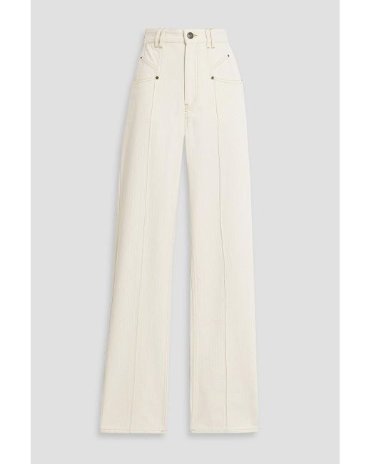 Isabel Marant White Lirokae Herringbone Cotton-Twill Straight-Leg Pants