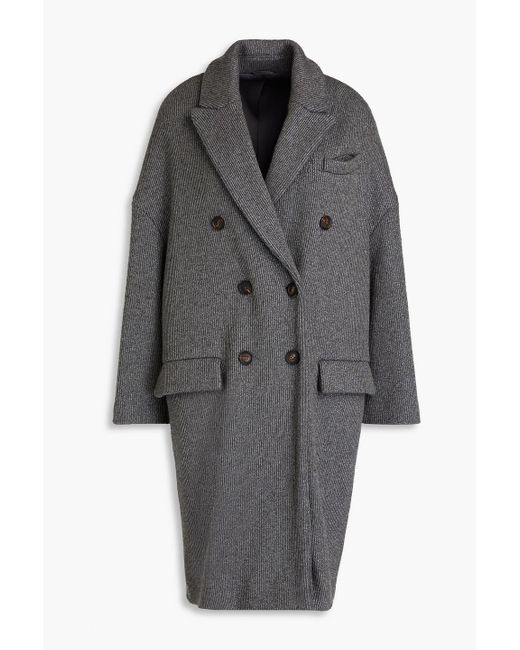 Brunello Cucinelli Gray Double-breasted Metallic Cashmere-blend Coat