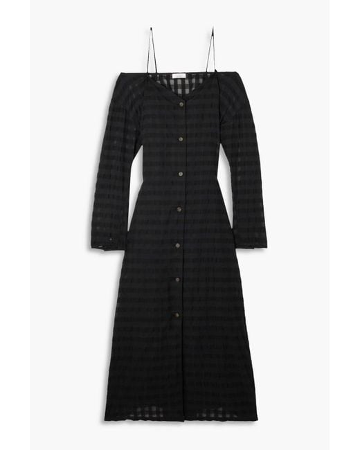 Deveaux Belted Cold-shoulder Checked Seersucker Midi Dress in Black | Lyst