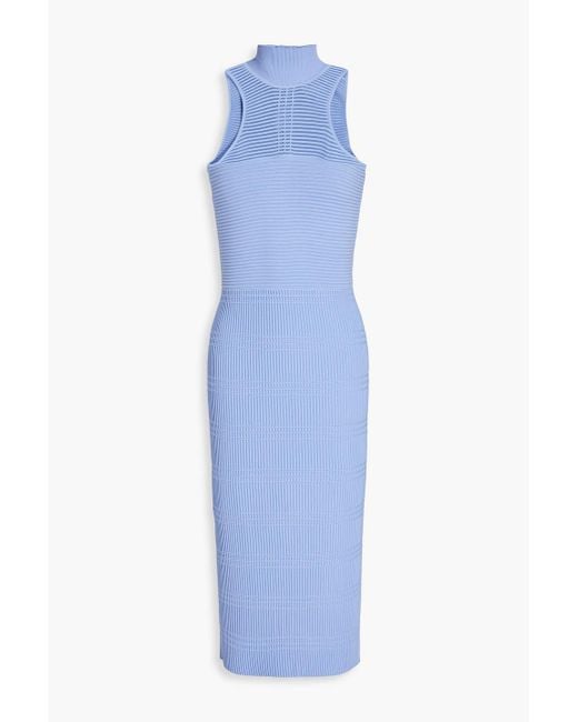 Hervé Léger Blue Ribbed-knit Dress