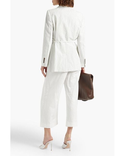 Brunello Cucinelli White Pinstriped Cotton And Linen-blend Blazer