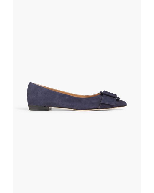 Sergio Rossi Blue Buckled Suede Point-toe Flats
