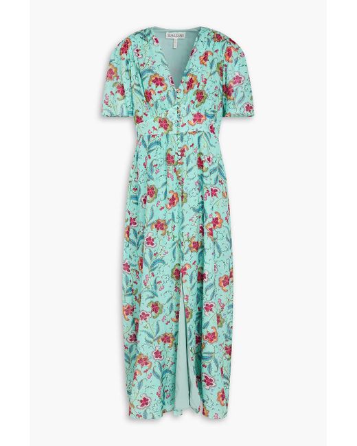 Saloni Green Maxikleid aus voile aus einer baumwoll-seidenmischung mit floralem print