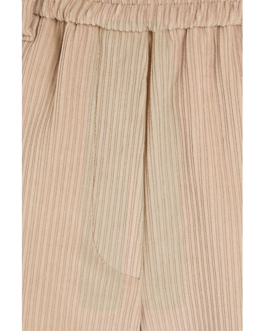 Brunello Cucinelli Natural Bead-embellished Cotton-blend Corduroy Wide-leg Pants