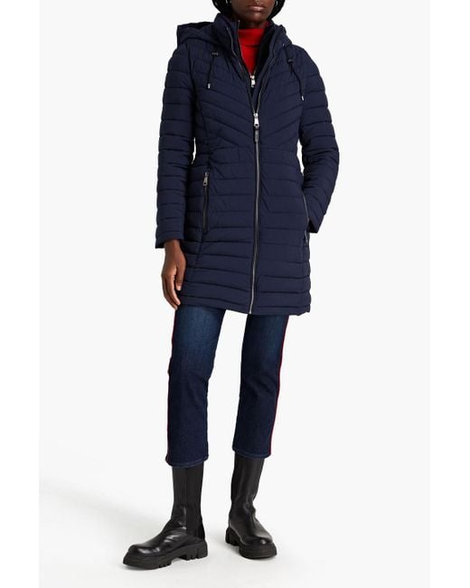 DKNY Blue Quilted Shell Hooded Coat