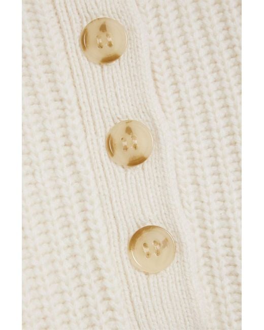 10 Crosby Derek Lam Natural Noelia Ruffled Ribbed Wool-blend Polo Sweater