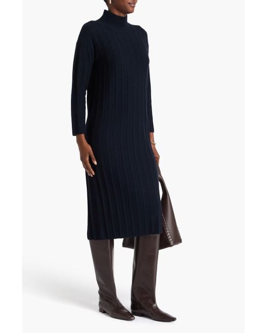Max Mara Blue Arezzo Ribbed Wool Midi Dress