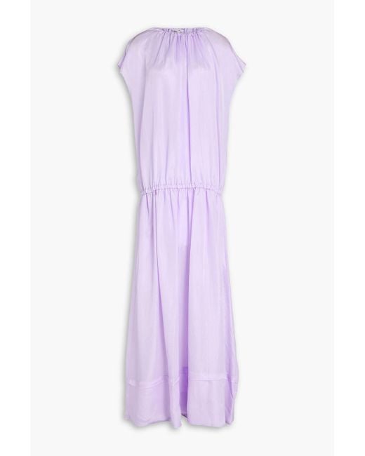 Tibi Purple Gathered Satin Maxi Dress