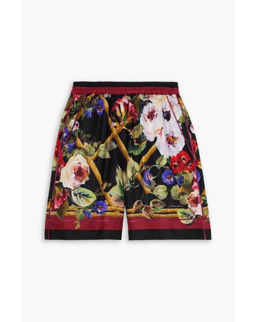 Dolce & Gabbana Red Floral-print Silk Shorts
