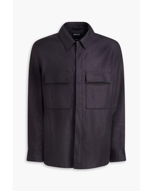 Zegna Blue Linen Overshirt for men
